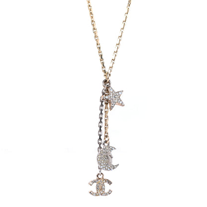 Chanel Crystal Pearl CC Moon Star Drop Necklace Gold 3 of 4