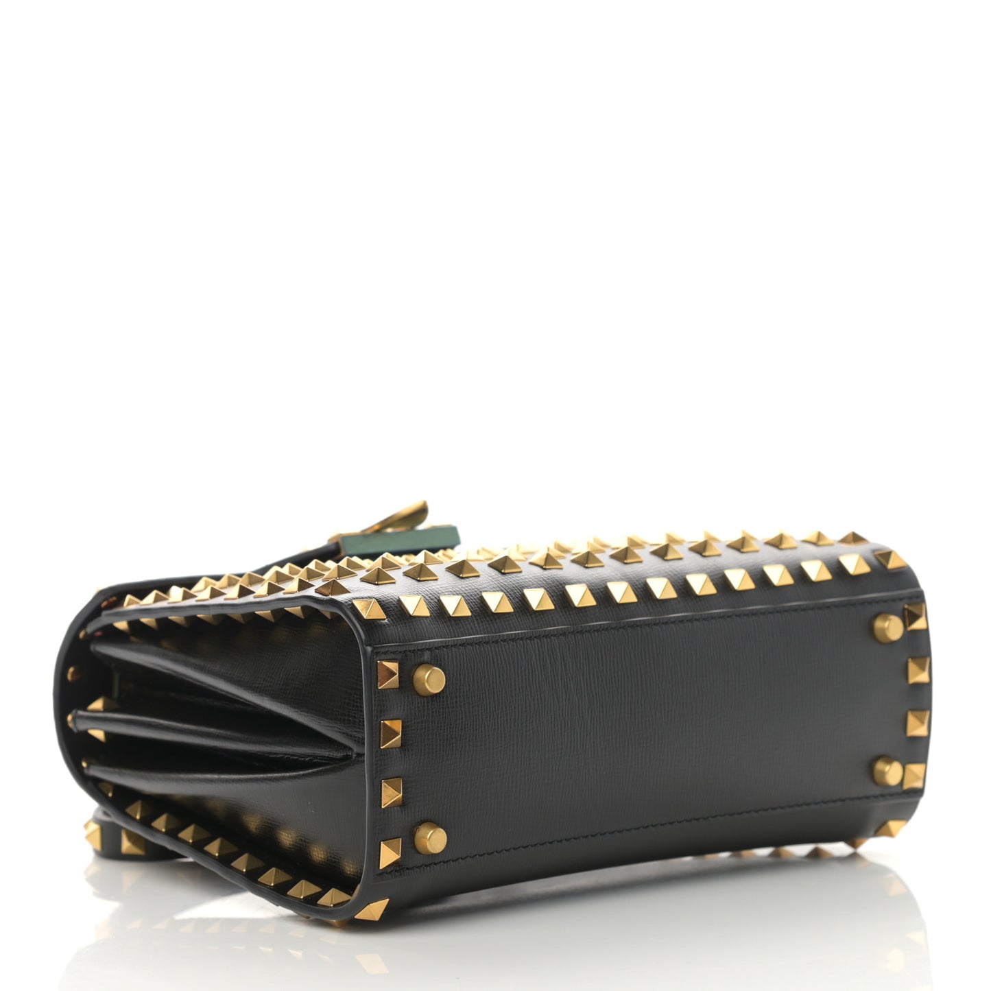 Grainy Calfskin Small Rockstud Allover Alcove Top-Handle Flap Bag Black