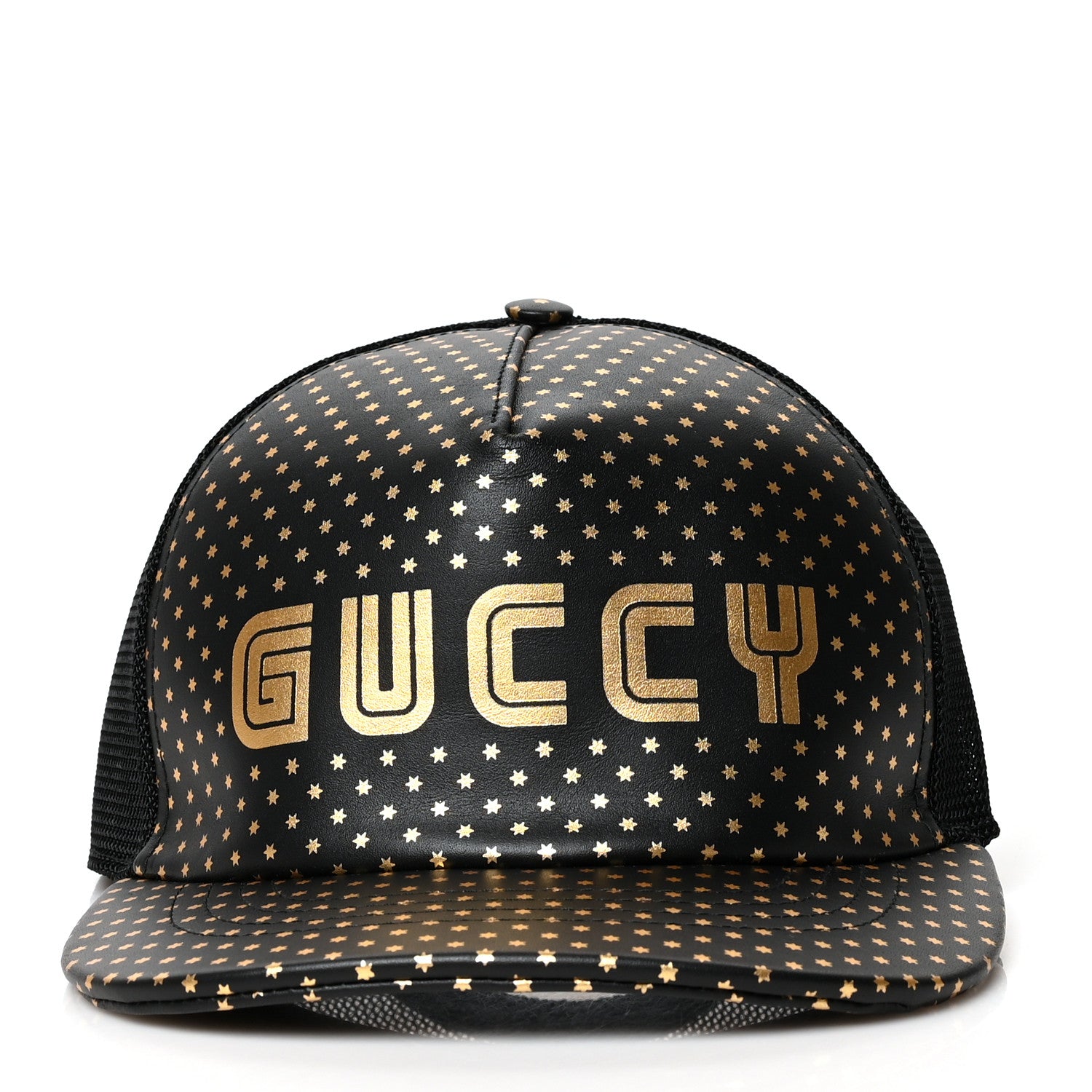 Gucci X SEGA Calfskin GUCCY Stars Baseball Hat L Black Gold 3 of 9