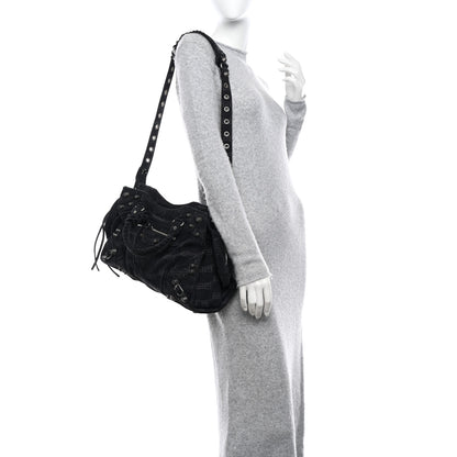 Balenciaga Washed Denim BB Monogram Neo Cagole City Handbag Black 2 of 11