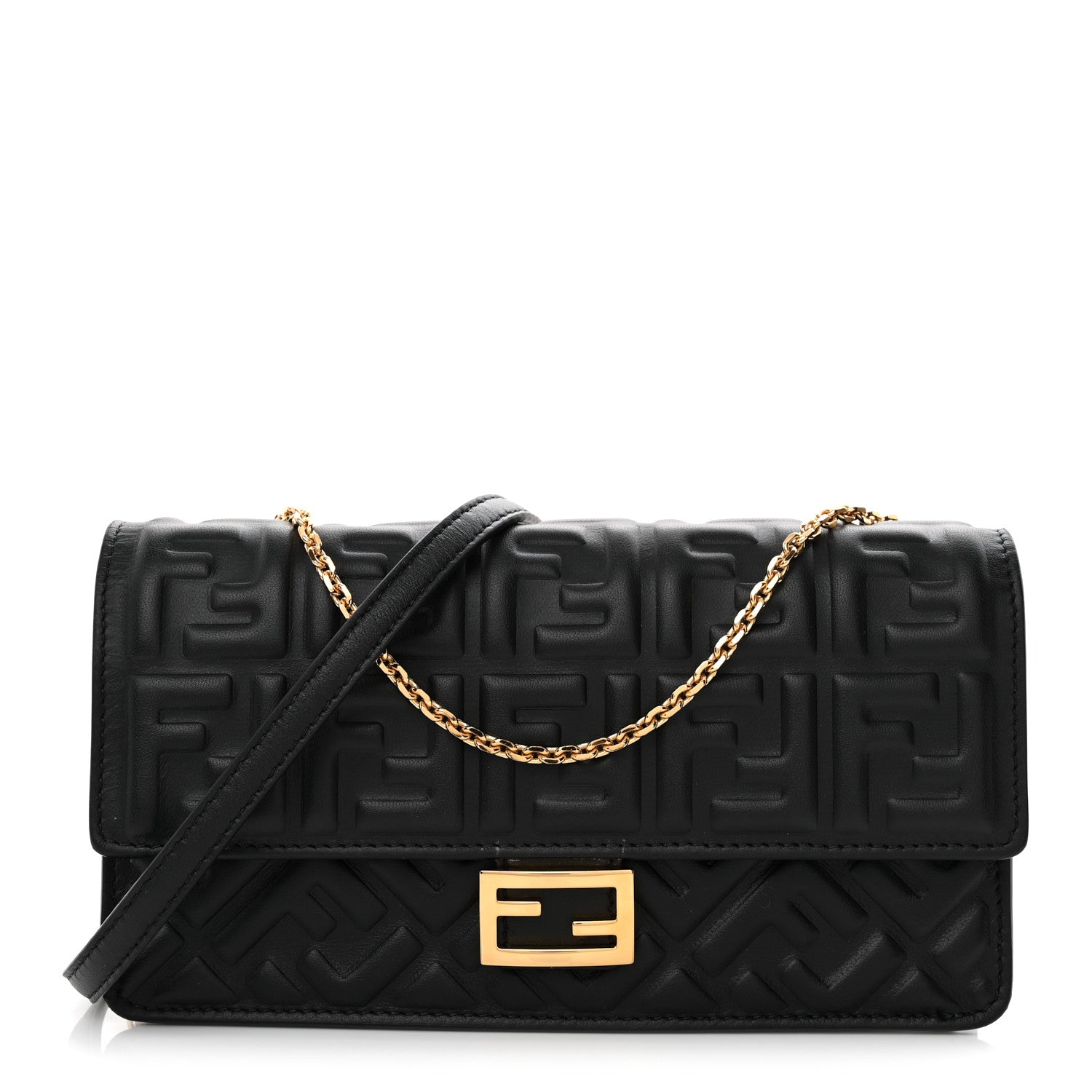 Fendi Nappa Matisse FF Embossed Wallet On Chain Black 1 of 9