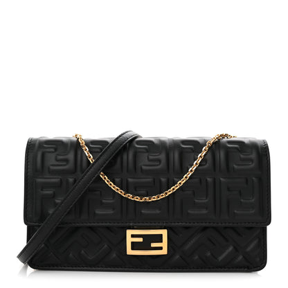 Fendi Nappa Matisse FF Embossed Wallet On Chain Black 1 of 9