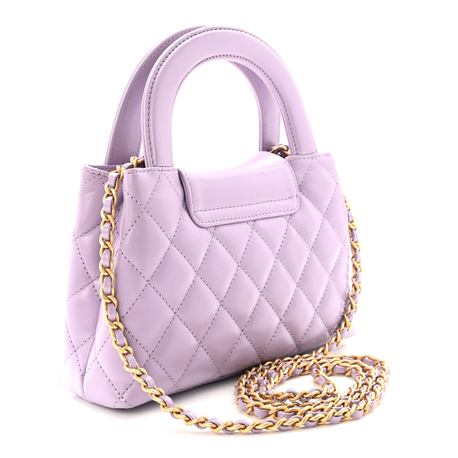 Chanel Shiny Aged Calfskin Quilted Nano Kelly Shopper Lilac 3 of 10