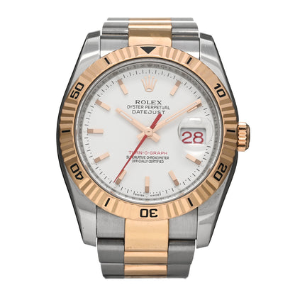 Rolex Stainless Steel 18K Everose Gold 36mm Oyster Perpetual Datejust Turn-O-Graph Watch White 116261 1 of 4