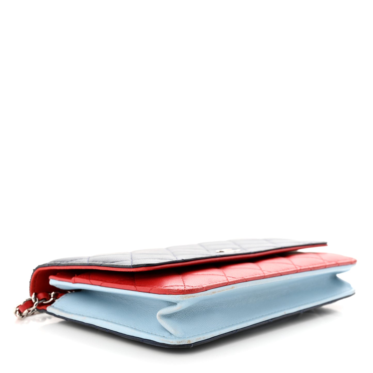 Lambskin Quilted Tri-Color Wallet On Chain WOC Red Blue