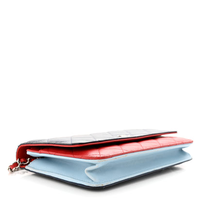 Chanel Lambskin Quilted Tri-Color Wallet On Chain WOC Red Blue 4 of 13