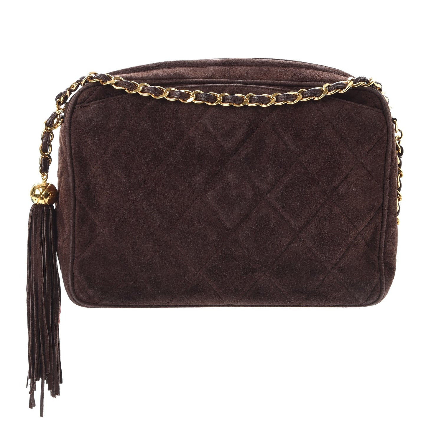 CHANELSuedeQuiltedTasselCameraCaseBrown