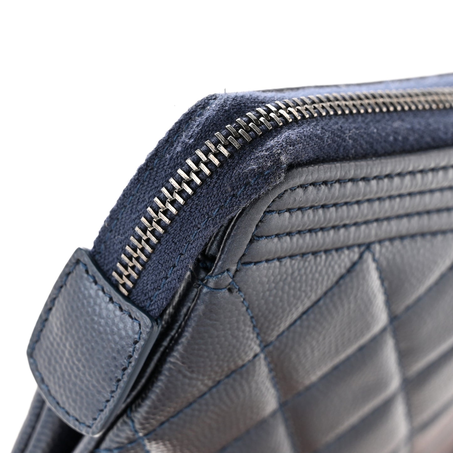 Metallic Caviar Quilted Small Zipped Boy Pouch Navy