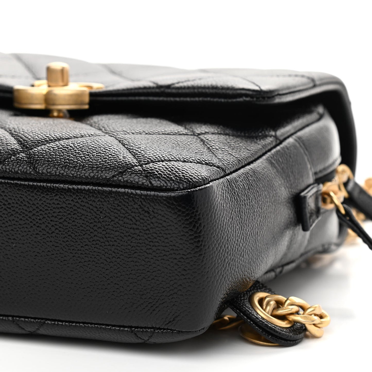 Shiny Caviar Quilted Chain Melody Backpack Black