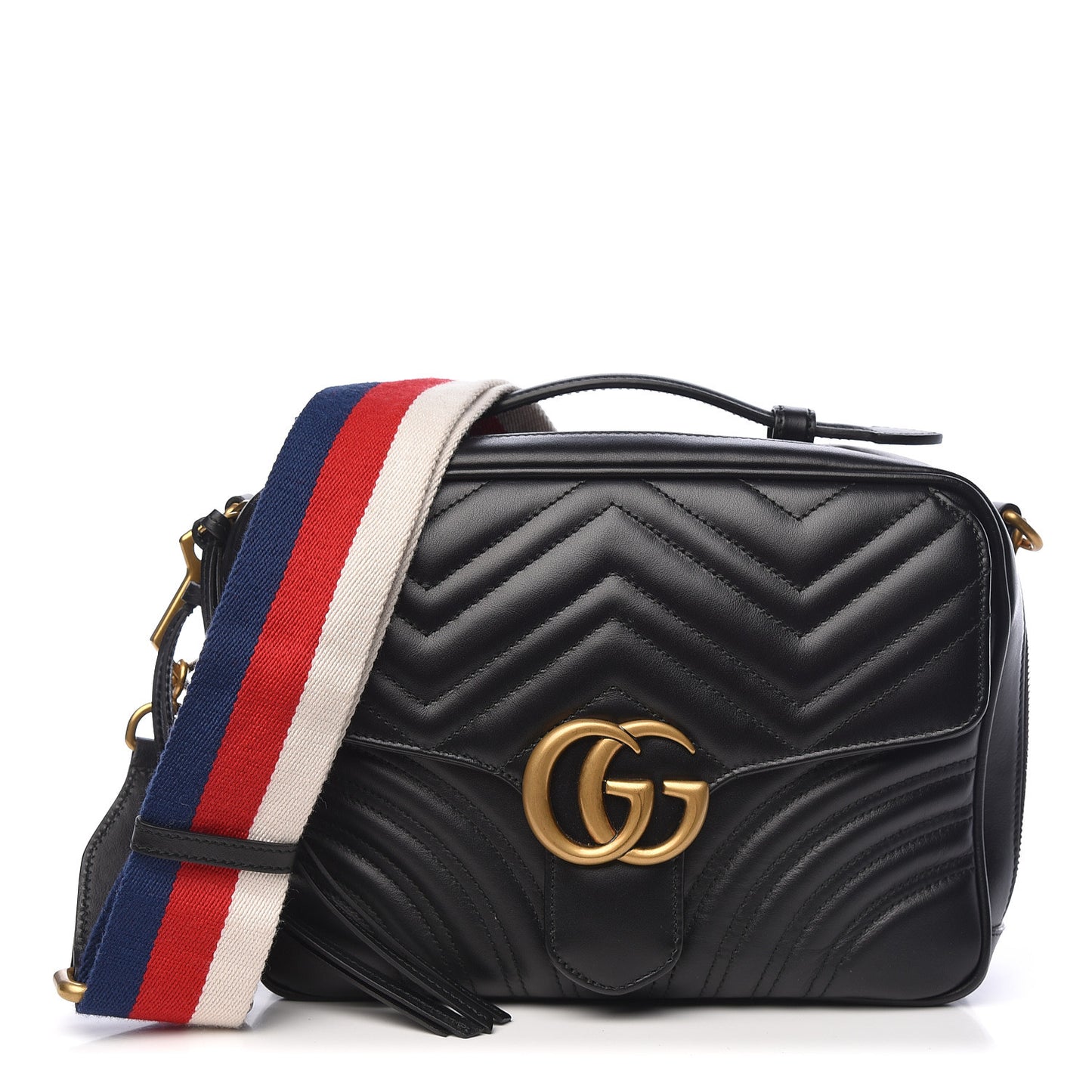 Calfskin Matelasse Sylvie Web Small GG Marmont Top Handle Shoulder Bag Black