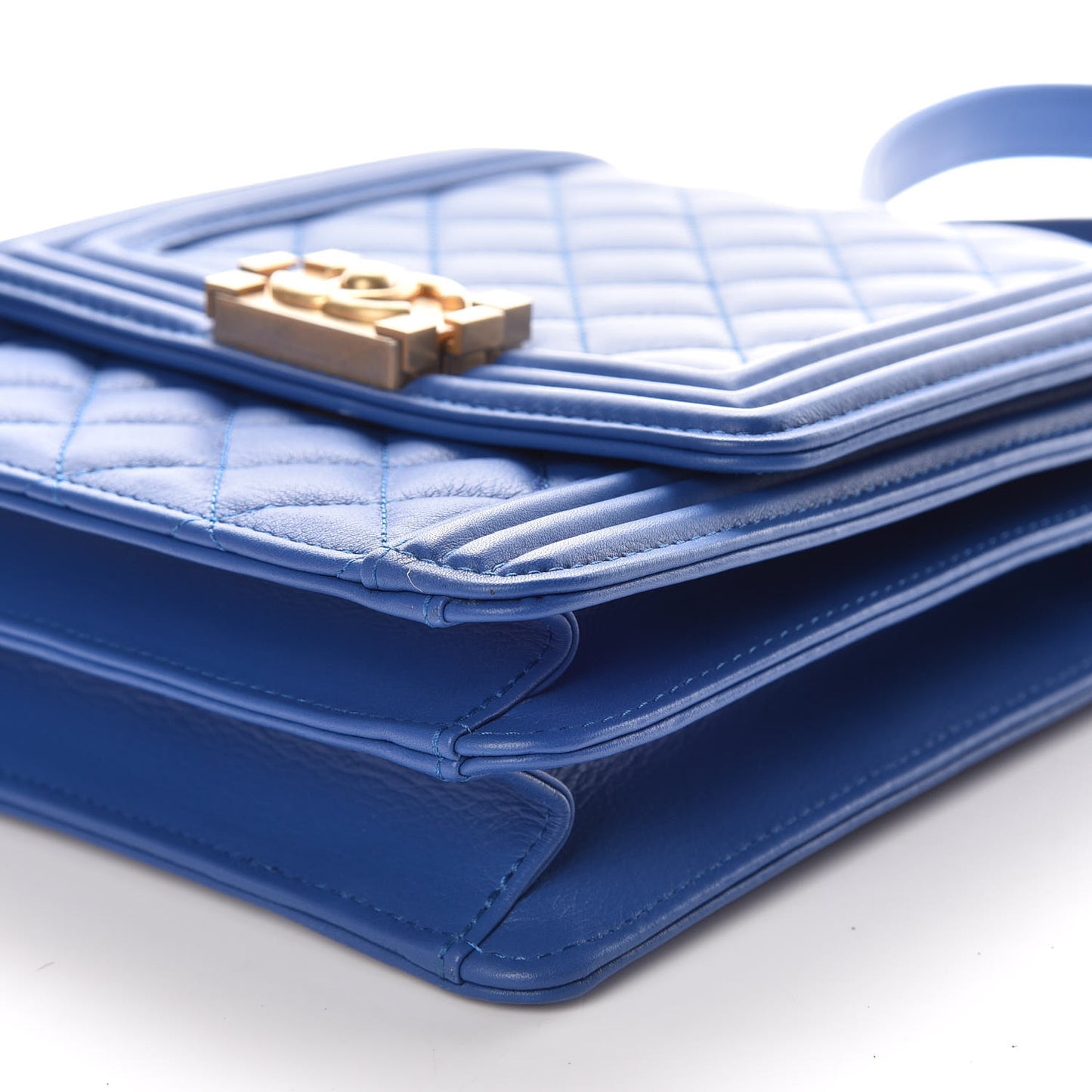 Calfskin Quilted North South Boy Flap Blue