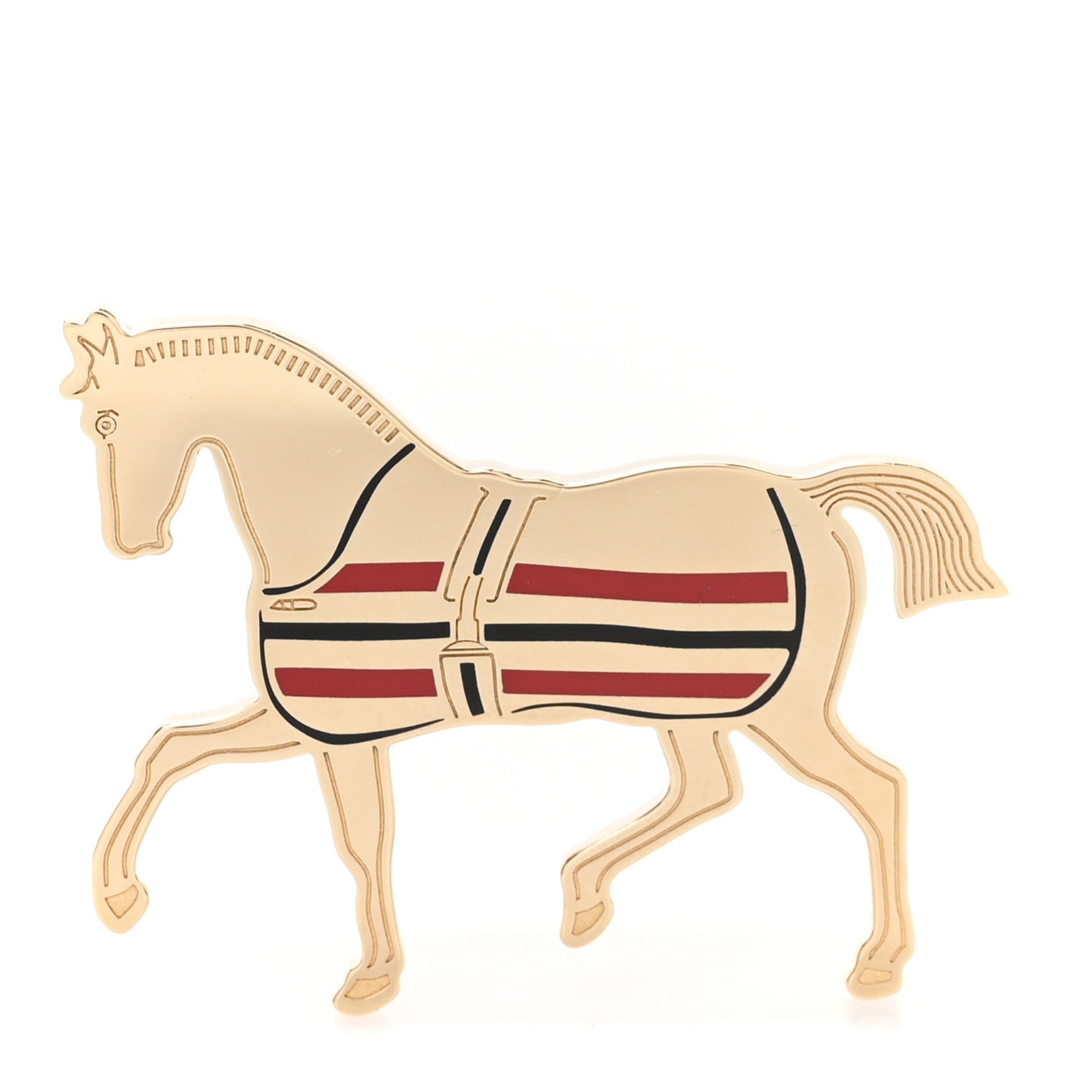 Hermes Permabrass Lacquered Cheval A La Couverture Scarf 70 Ring Rouge H Noir 1 of 4