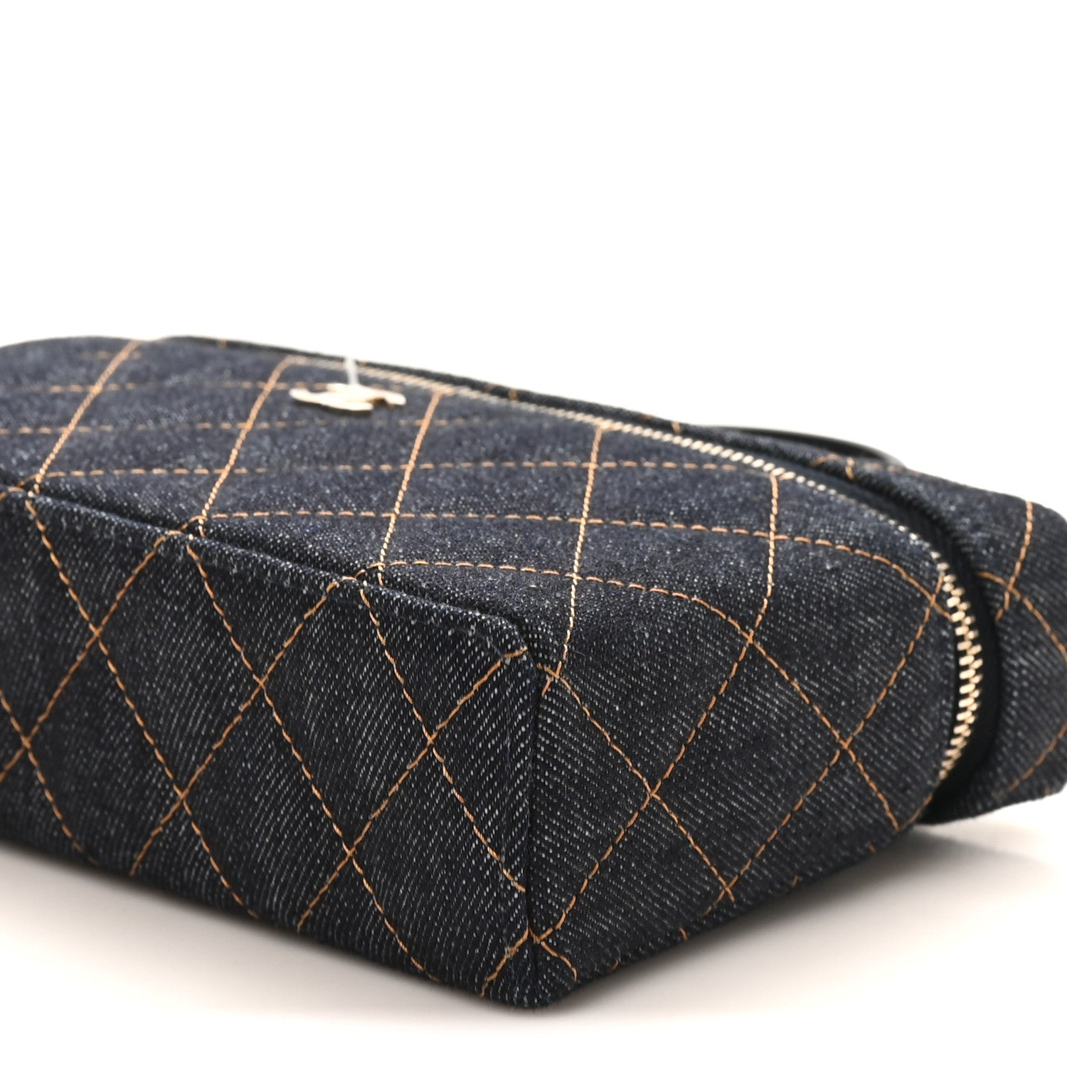 Chanel Denim Quilted Top Handle Slim Vanity Case With Chain Dark Blue Orange 10 of 11