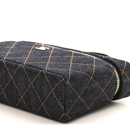 Chanel Denim Quilted Top Handle Slim Vanity Case With Chain Dark Blue Orange 10 of 11