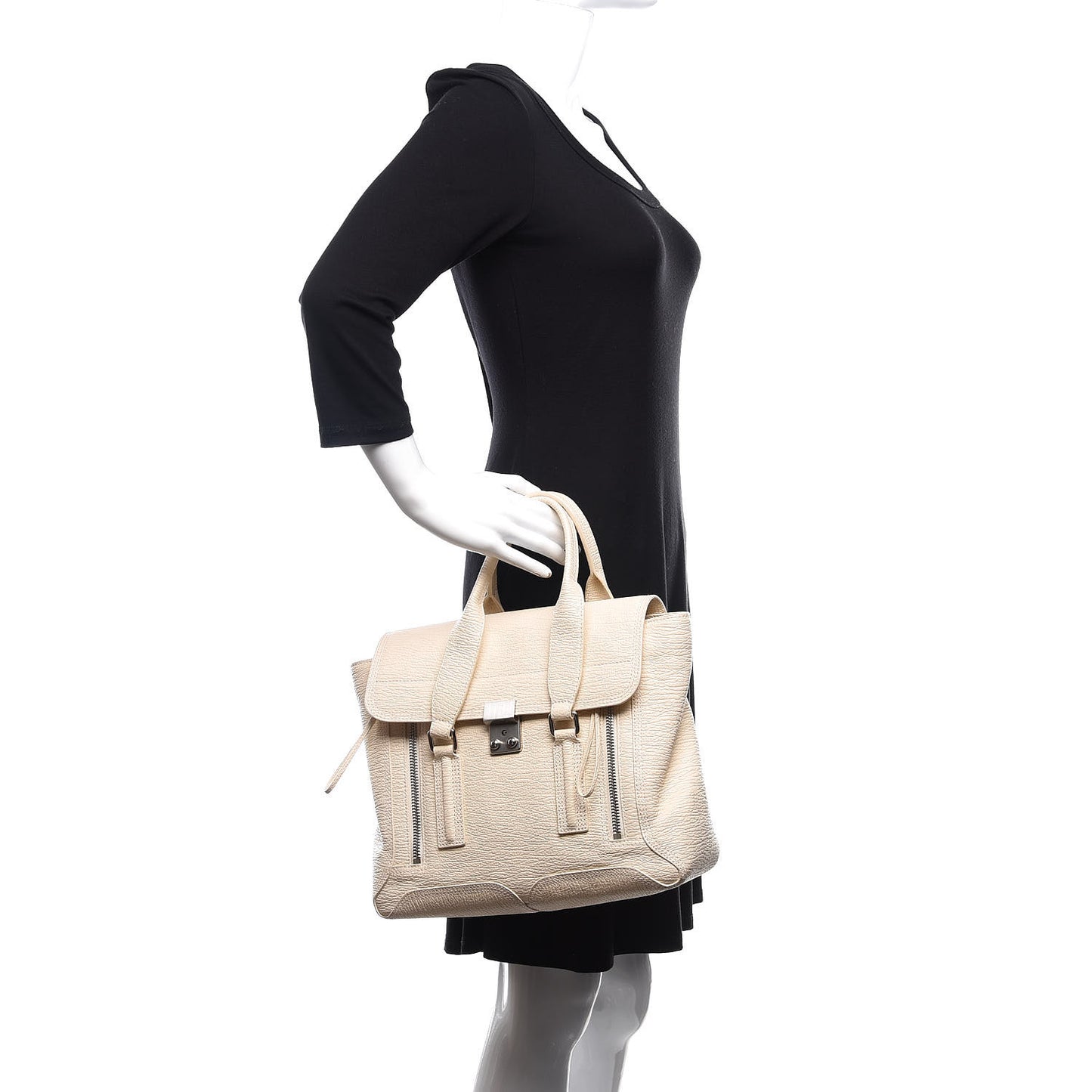3.1 Textured Calfskin Medium Pashli Satchel Milk