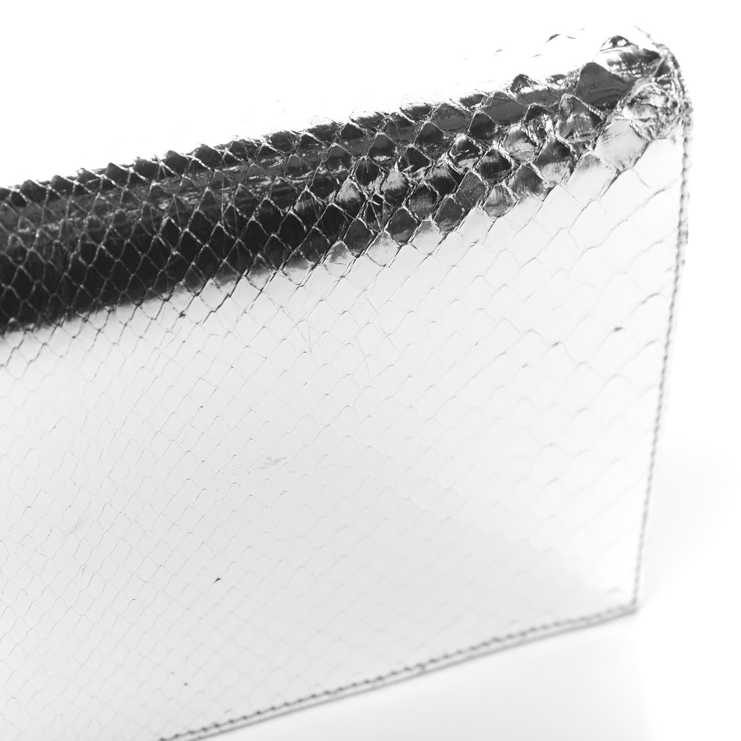 Christian Dior Metallic Snakeskin Lady Dior Croisiere Chain Clutch Silver 8 of 12