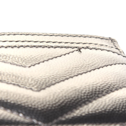 Saint Laurent Metallic Grain De Poudre Matelasse Chevron Monogram Credit Card Case Pimbo 12 of 14