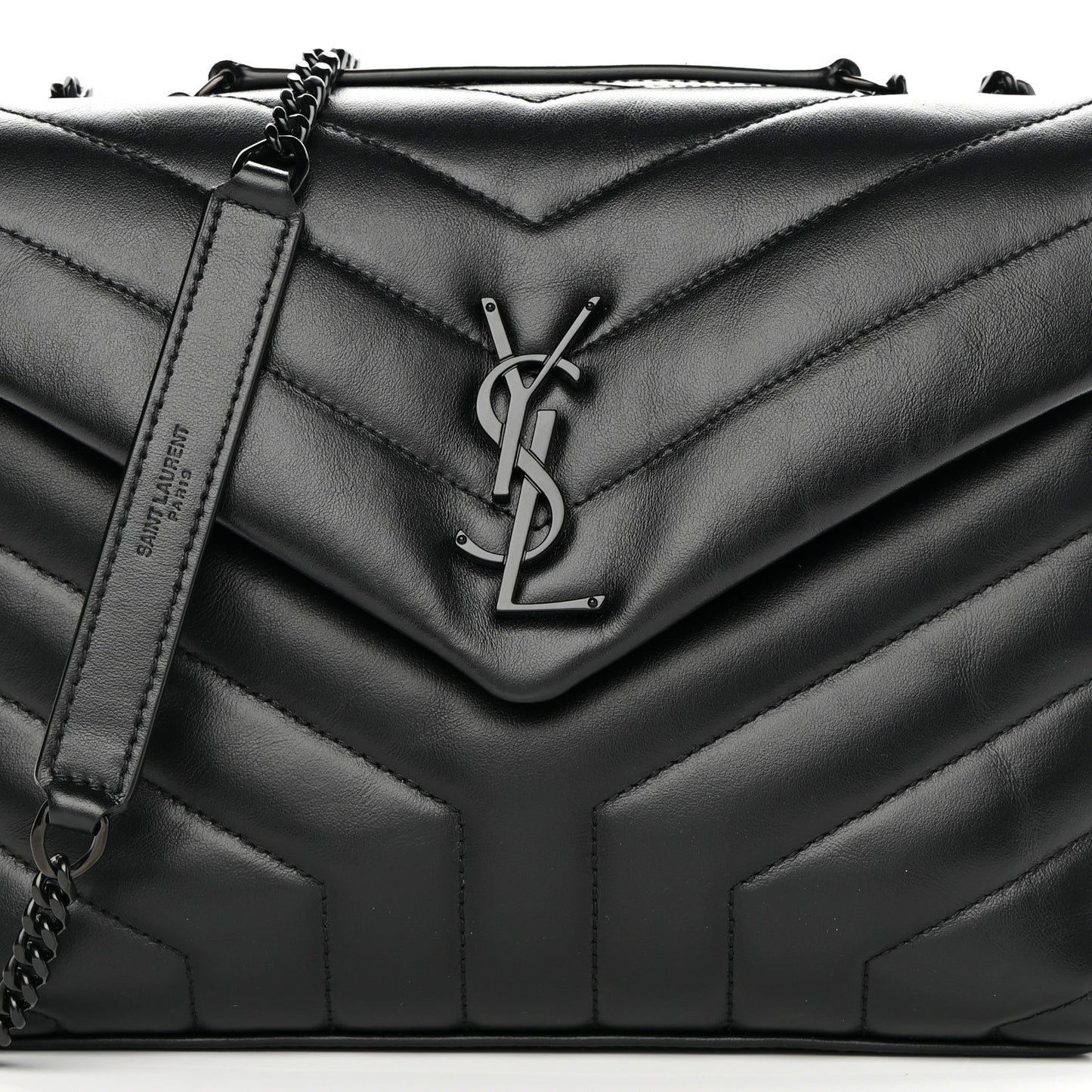 Calfskin Y Quilted Monogram Monochrome Small Loulou Chain Satchel Black