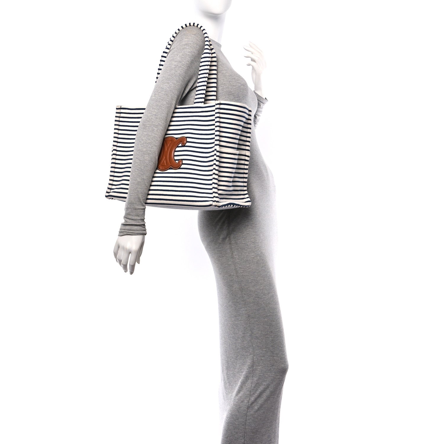 Celine Canvas Calfskin Triomphe Large Cabas Navy Tan 2 of 9