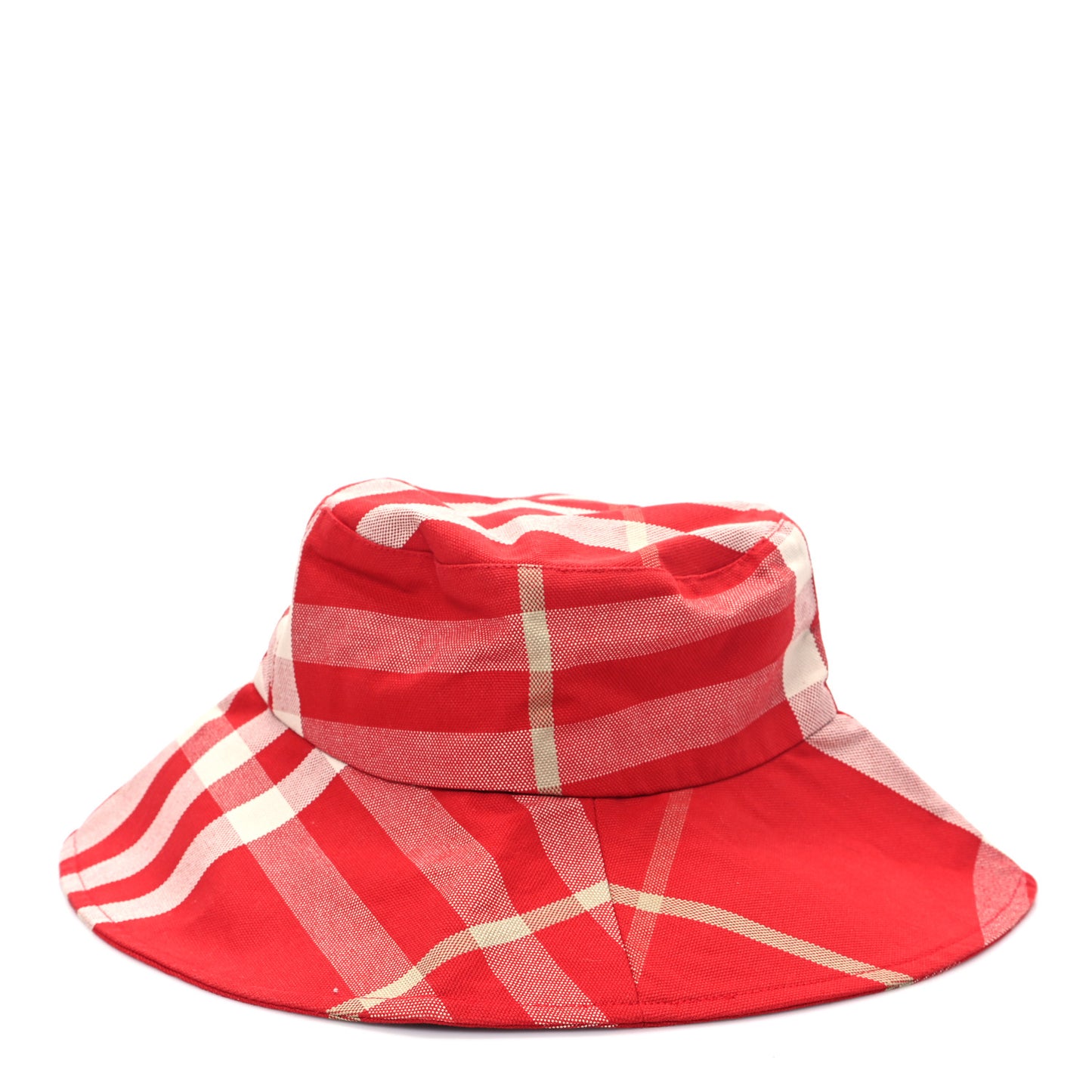Technical Cotton Vintage Check Wide Brim Bucket Hat L Red