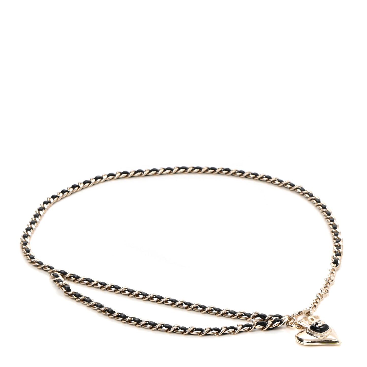 Lambskin Enamel CC Heart Chain Belt Black Gold