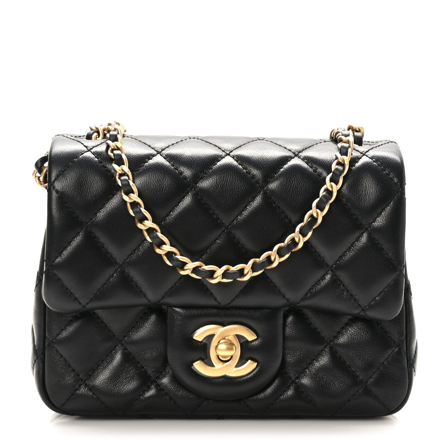 Lambskin Quilted Mini Pearl Crush Flap Black