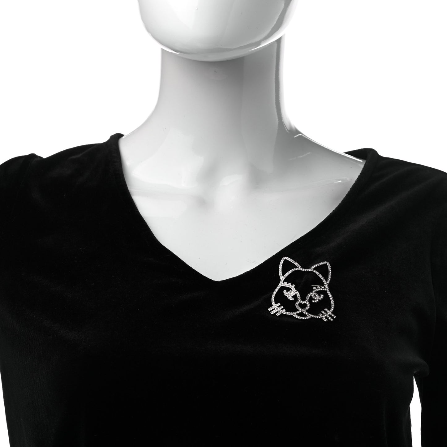 Strass Crystal Emoji Choupette Cat Brooch Silver