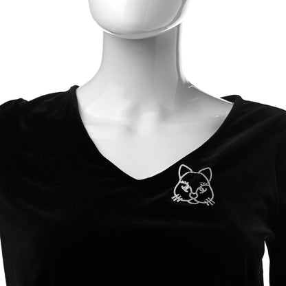 Chanel Strass Crystal Emoji Choupette Cat Brooch Silver 2 of 4
