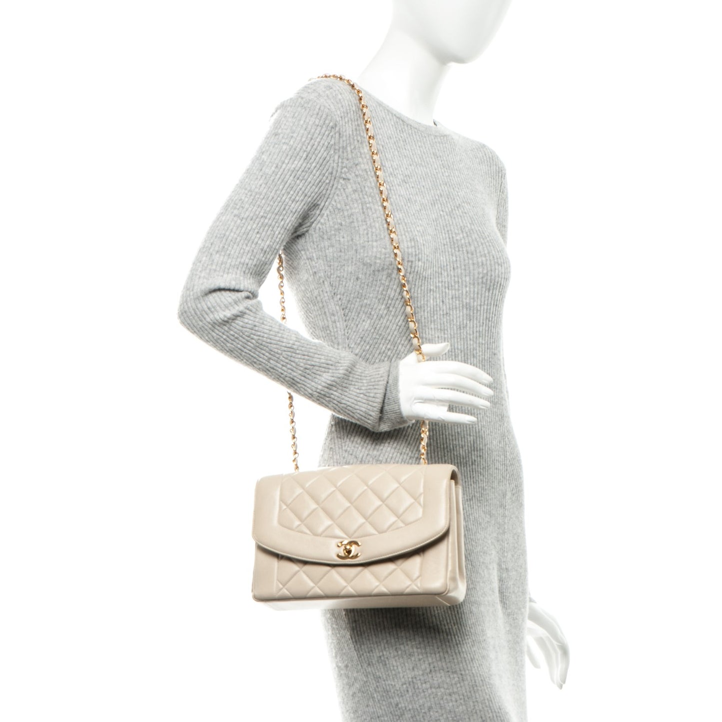 Lambskin Quilted Medium Single Flap Beige
