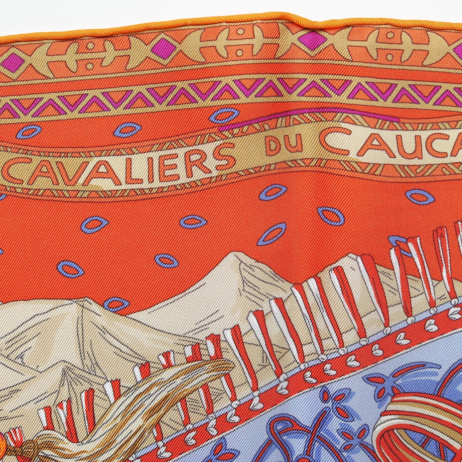 Hermes Silk Cavaliers du Caucase Scarf 90 Orange Fuchsia Parme 4 of 9