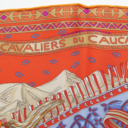 Hermes Silk Cavaliers du Caucase Scarf 90 Orange Fuchsia Parme 4 of 9