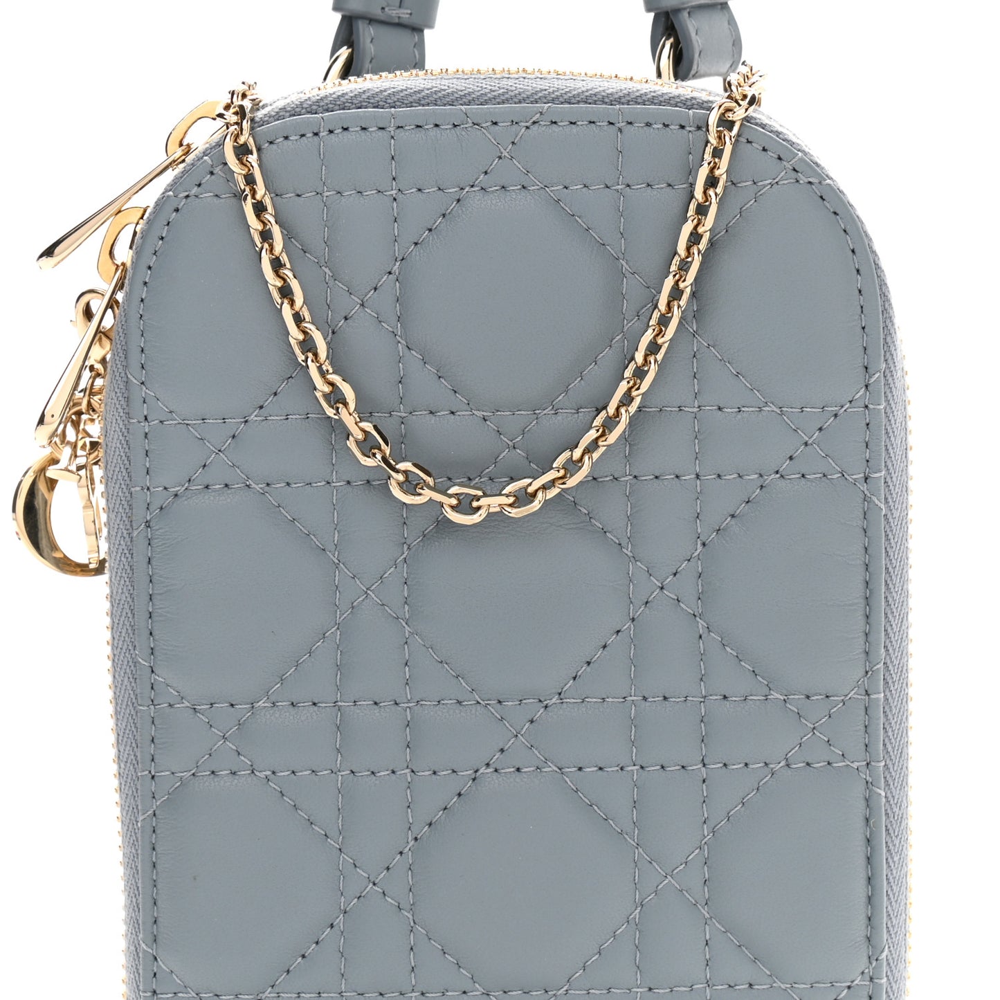Lambskin Cannage Lady Dior Phone Holder Cloud Blue