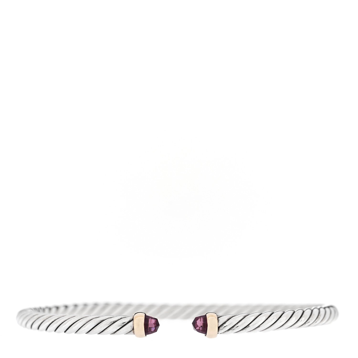 David Yurman Sterling Silver 14K Yellow Gold Garnet 4mm Cable Flex Bracelet 1 of 6