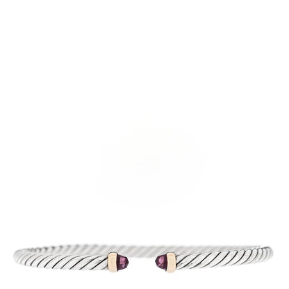 David Yurman Sterling Silver 14K Yellow Gold Garnet 4mm Cable Flex Bracelet 1 of 6
