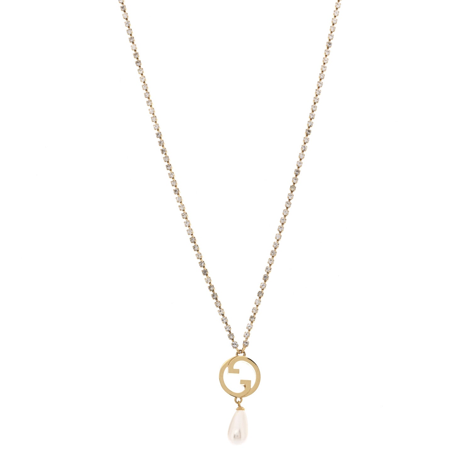 Gucci Metal Crystal Pearl Blondie Necklace Gold 1 of 7