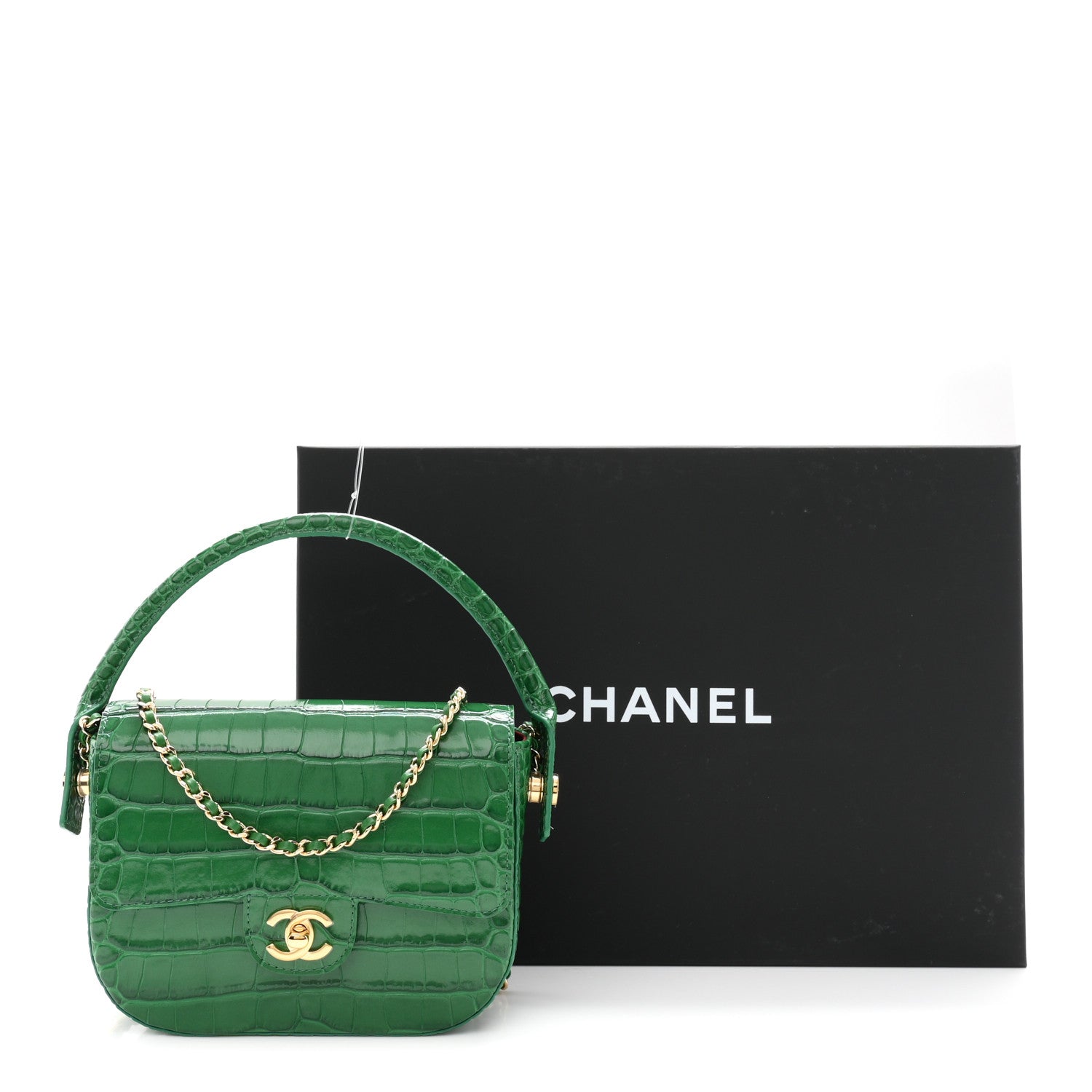 Chanel Calfskin Crocodile Embossed Turn Around Mini Flap Green 11 of 11