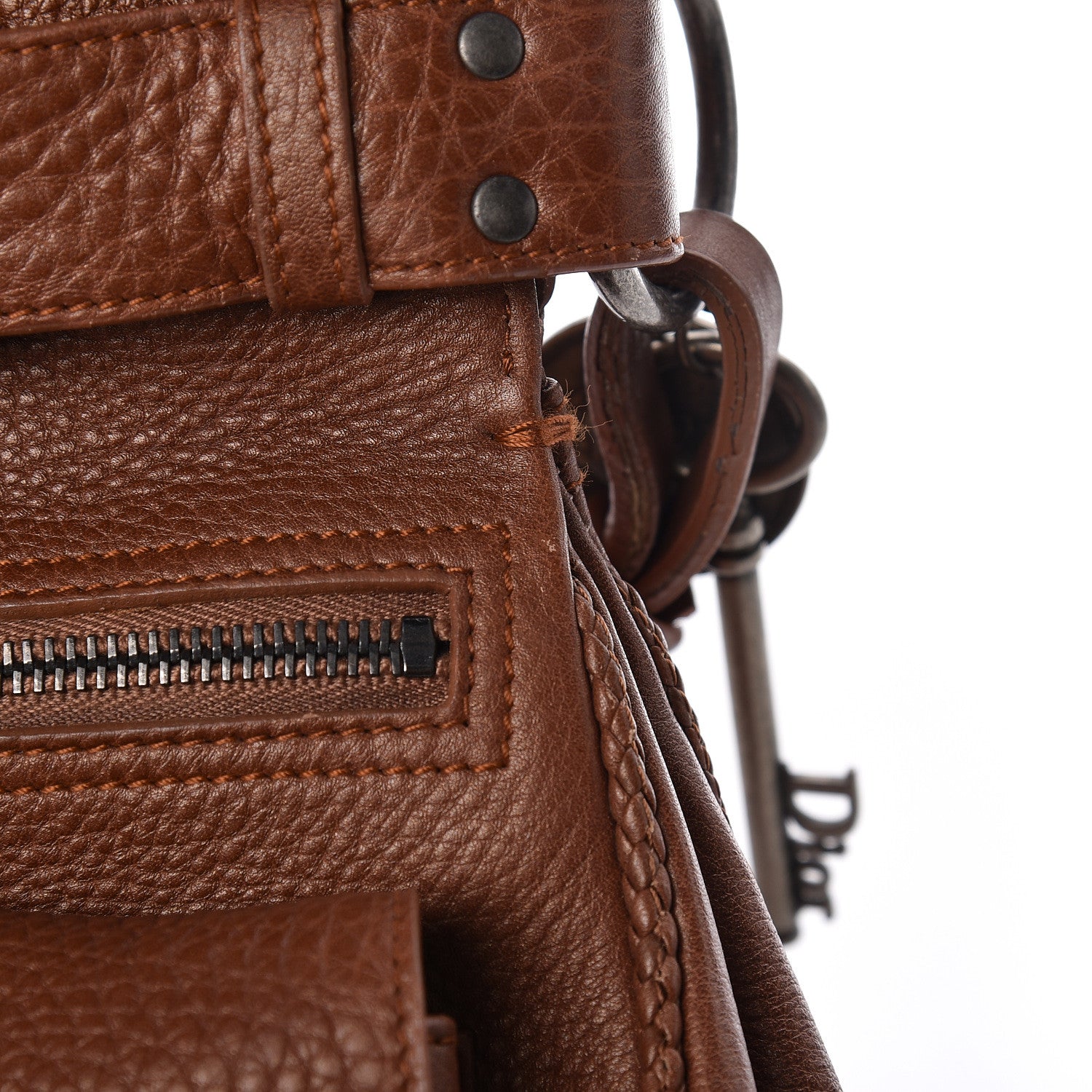 Christian Dior Calfskin Braided Gaucho Double Saddle Bag Brown 19 of 23
