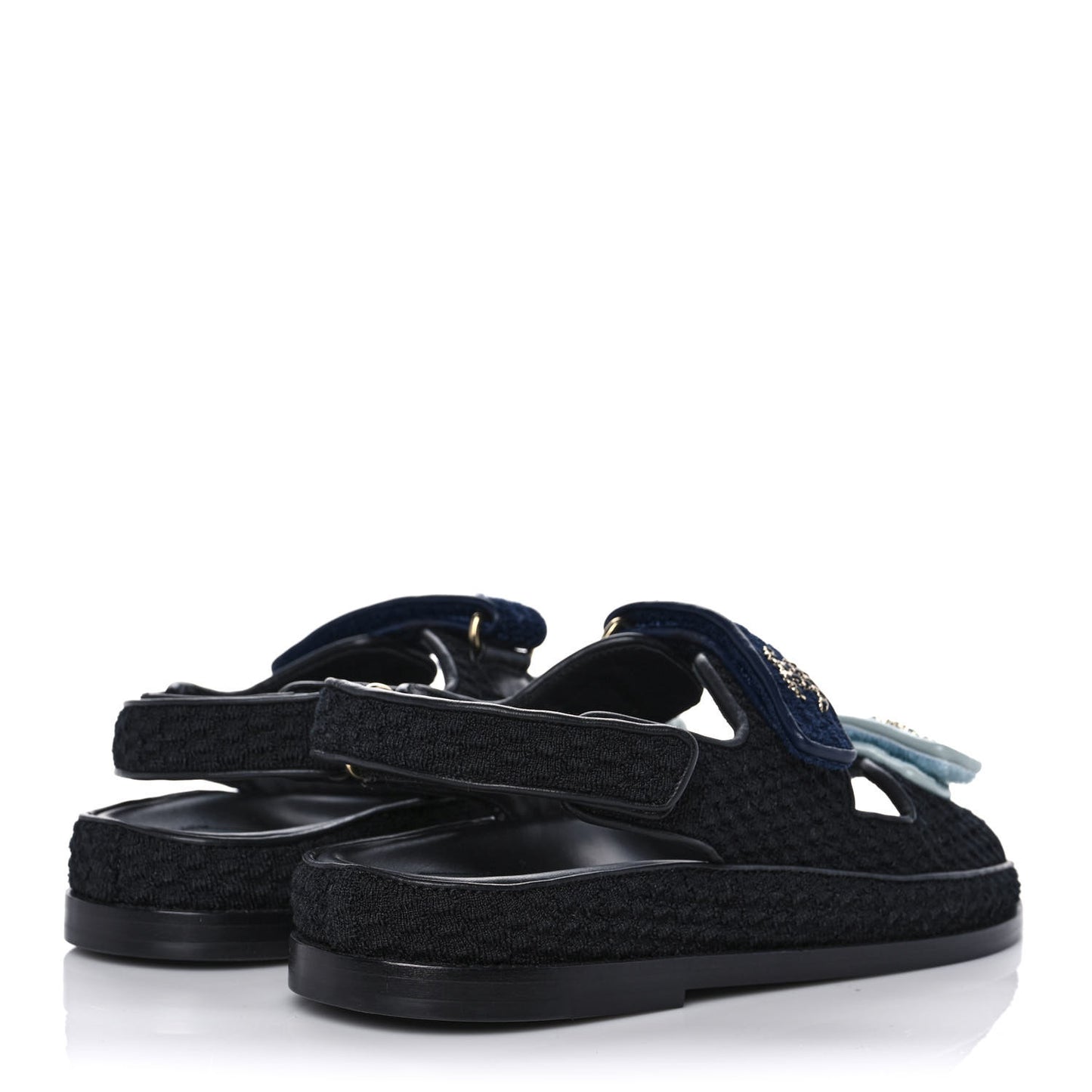Knit Fabric Velcro Dad Sandals 40 Black Dark Blue Light Blue