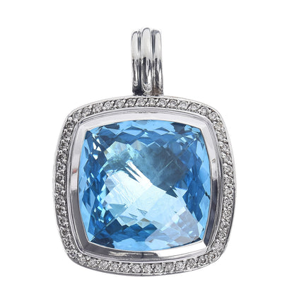David Yurman Sterling Silver Blue Topaz Diamond 20mm Albion Enhancer Pendant 1 of 4