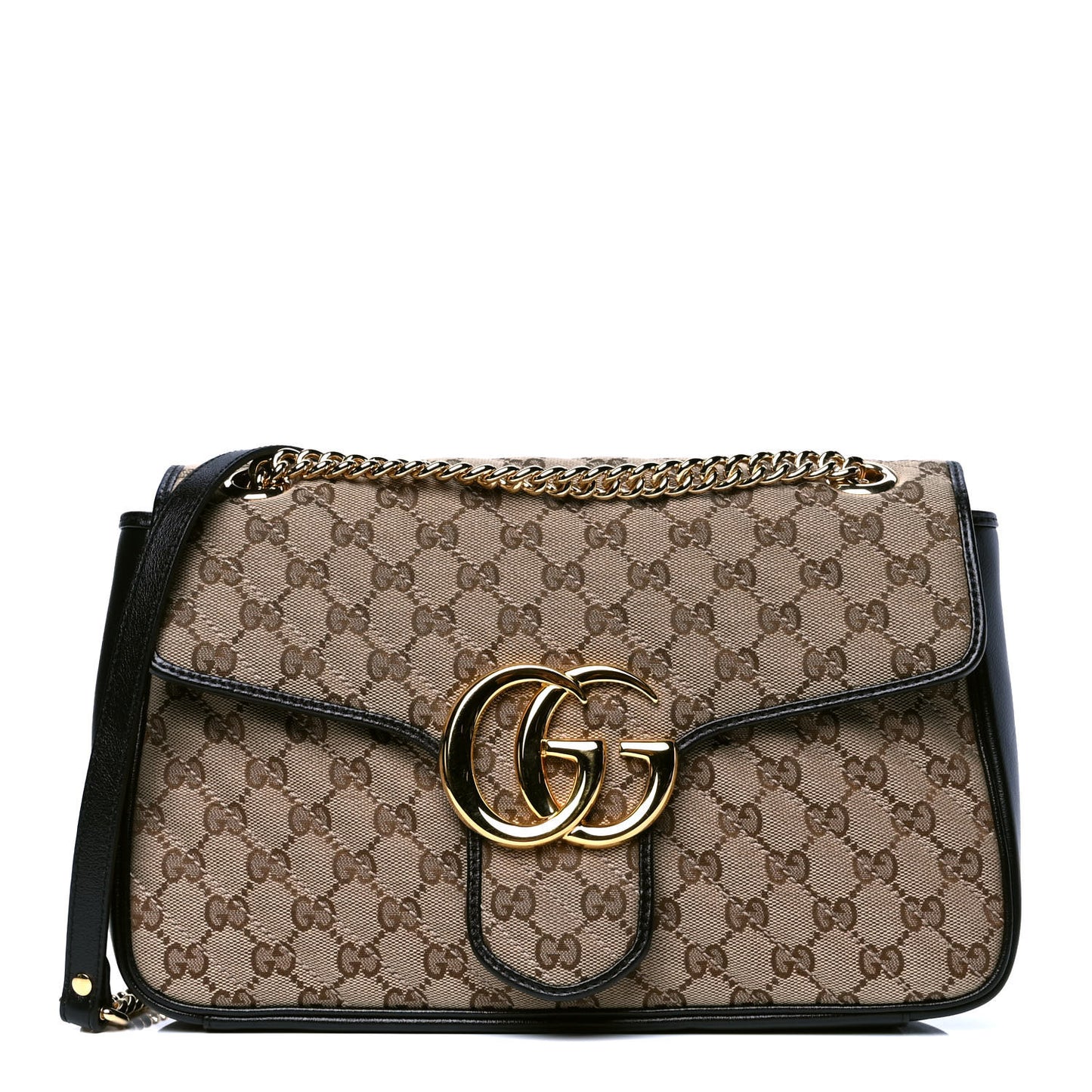Monogram Azalea Calfskin Matelasse Diagonal Medium GG Marmont Shoulder Bag Beige Ebony Black