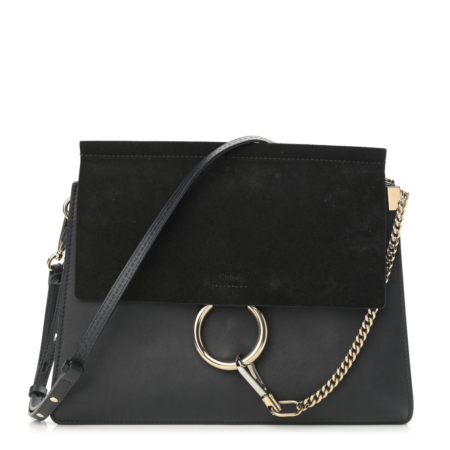 Suede Calfskin Medium Faye Shoulder Bag Black
