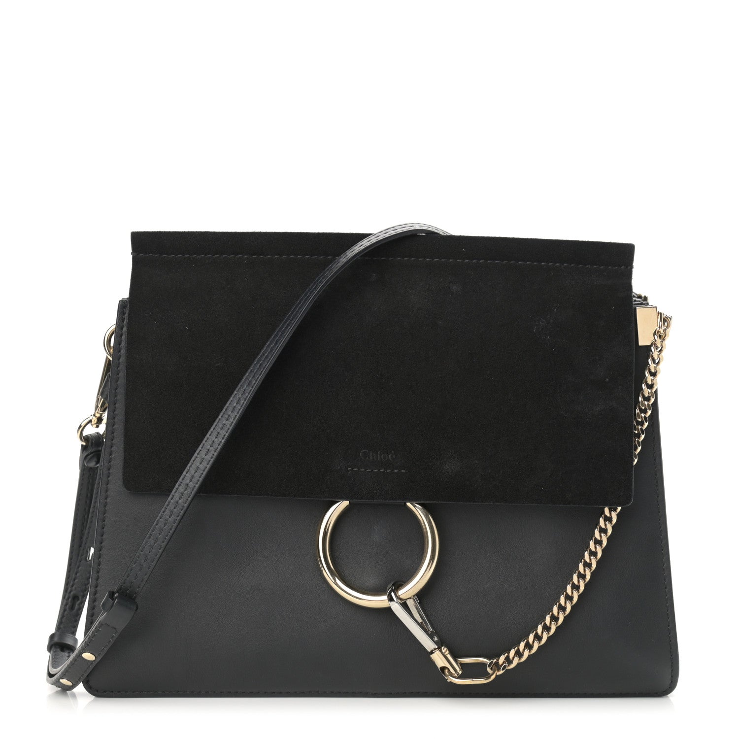 Chloe Suede Calfskin Medium Faye Shoulder Bag Black 1 of 11