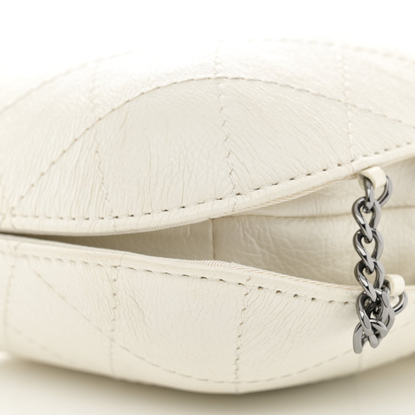 Aged Calfskin Quilted Small Gabrielle Bucket White