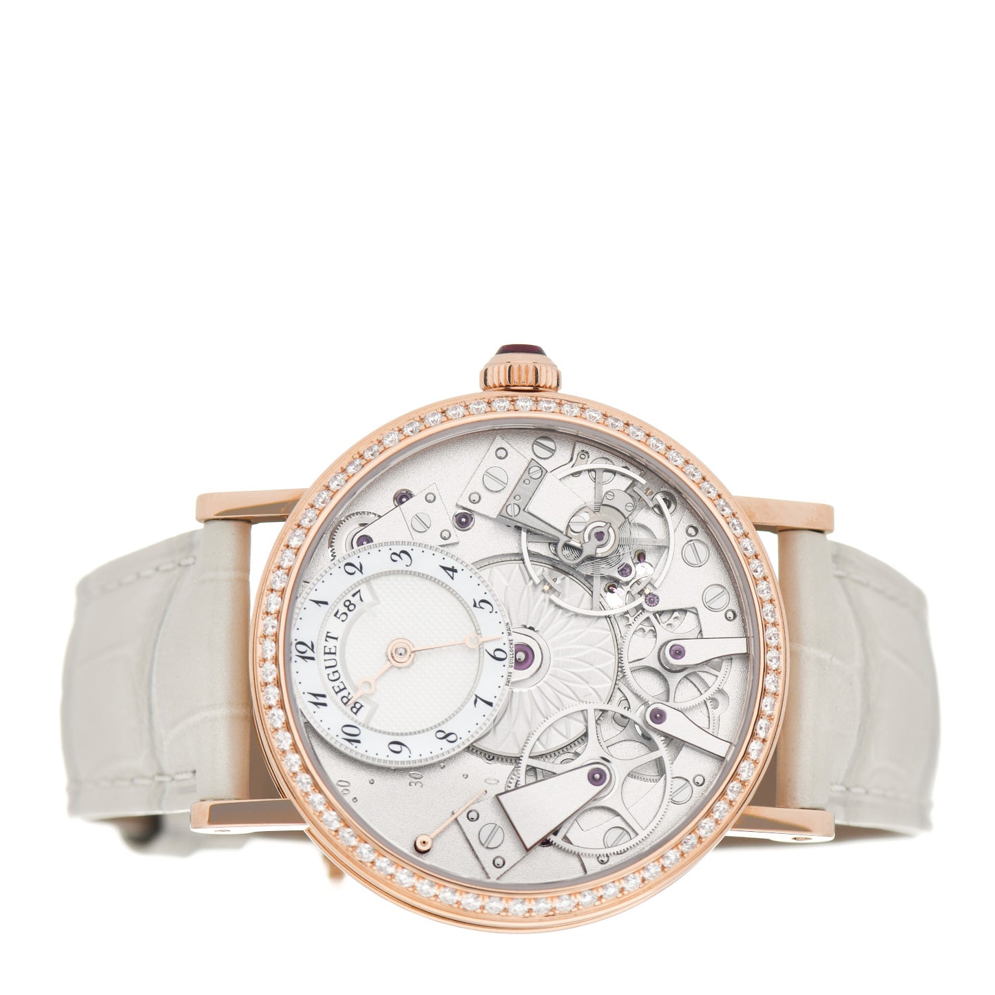 18K Rose Gold Alligator Diamond Bezel 38mm Tradition Dame Skeleton Automatic Watch 7038BR/18/9V6