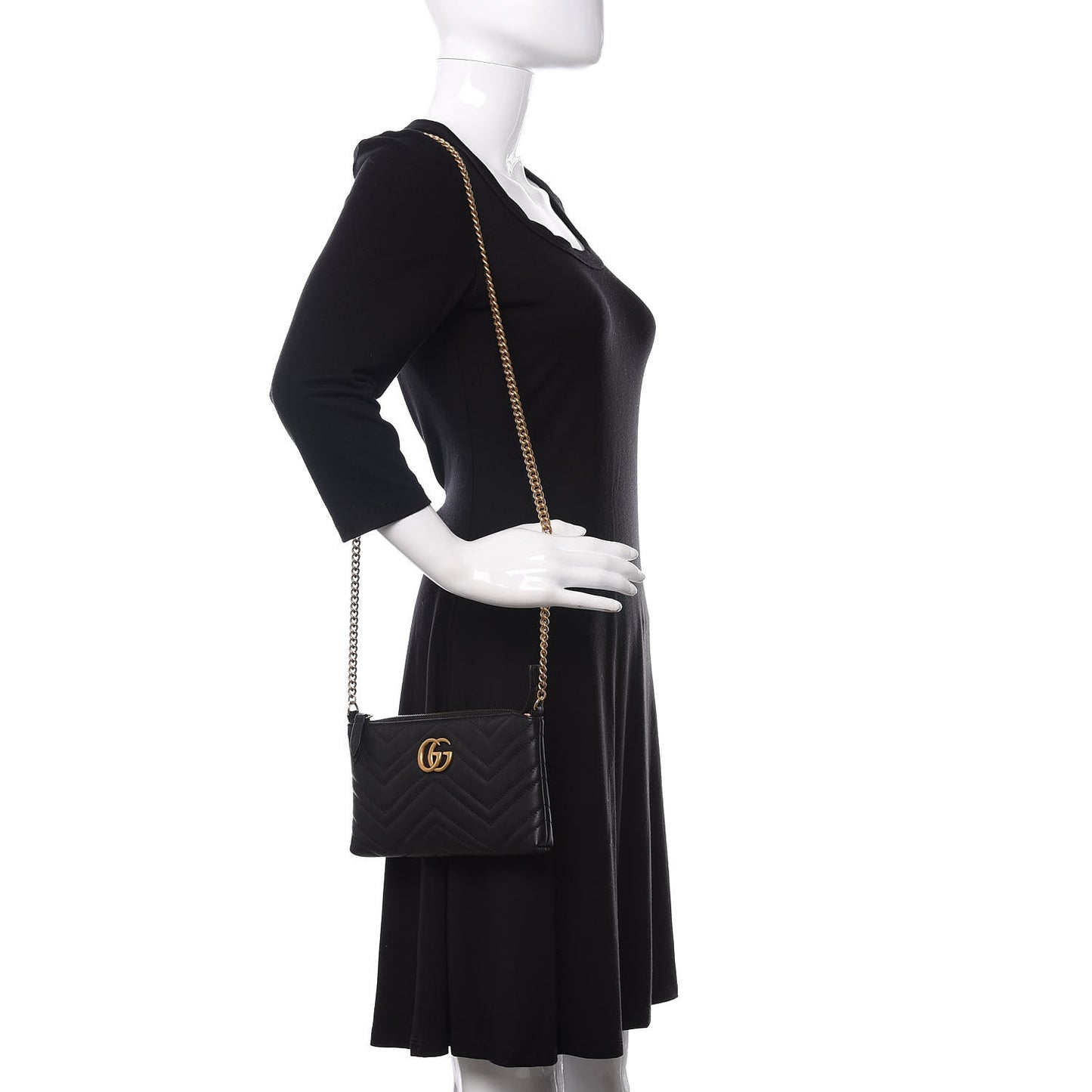 Calfskin Matelasse Mini GG Marmont Chain Bag Black