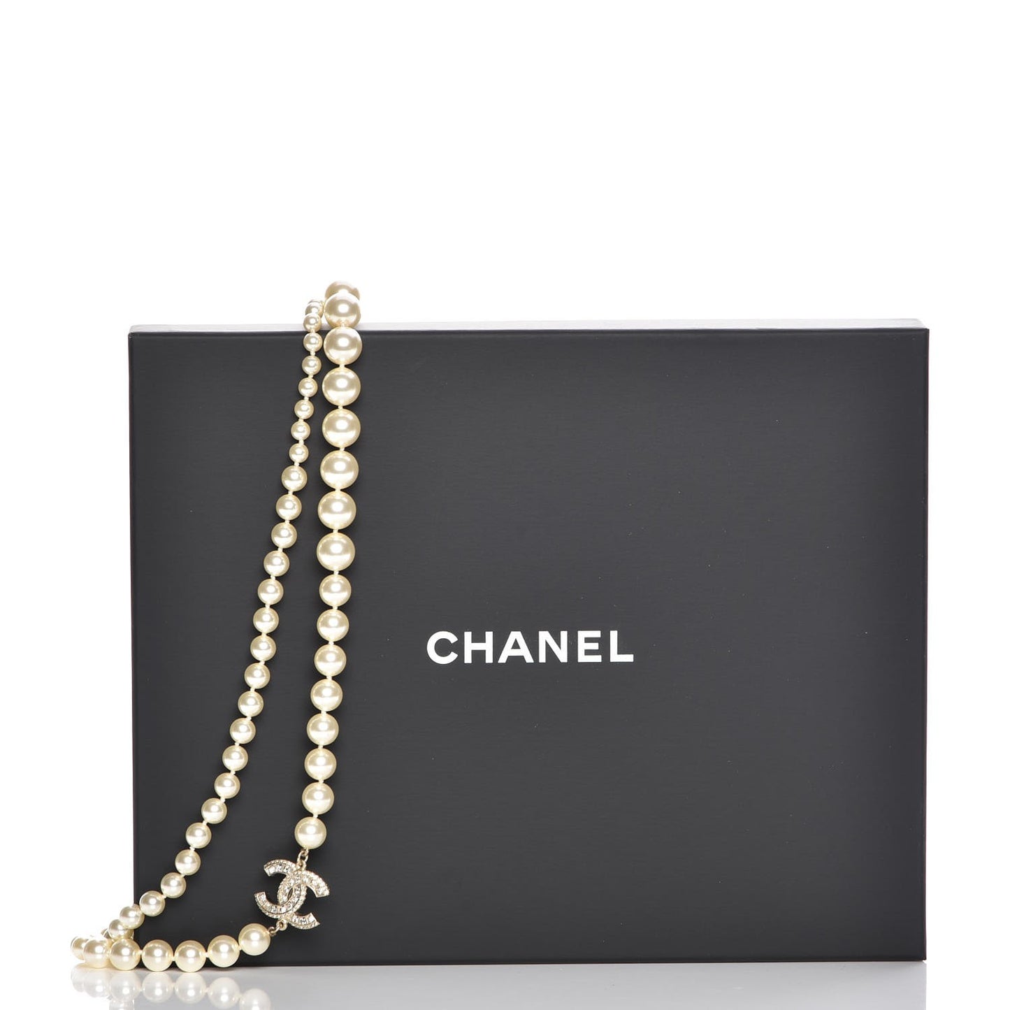 Pearl Baguette Crystal CC Necklace Gold