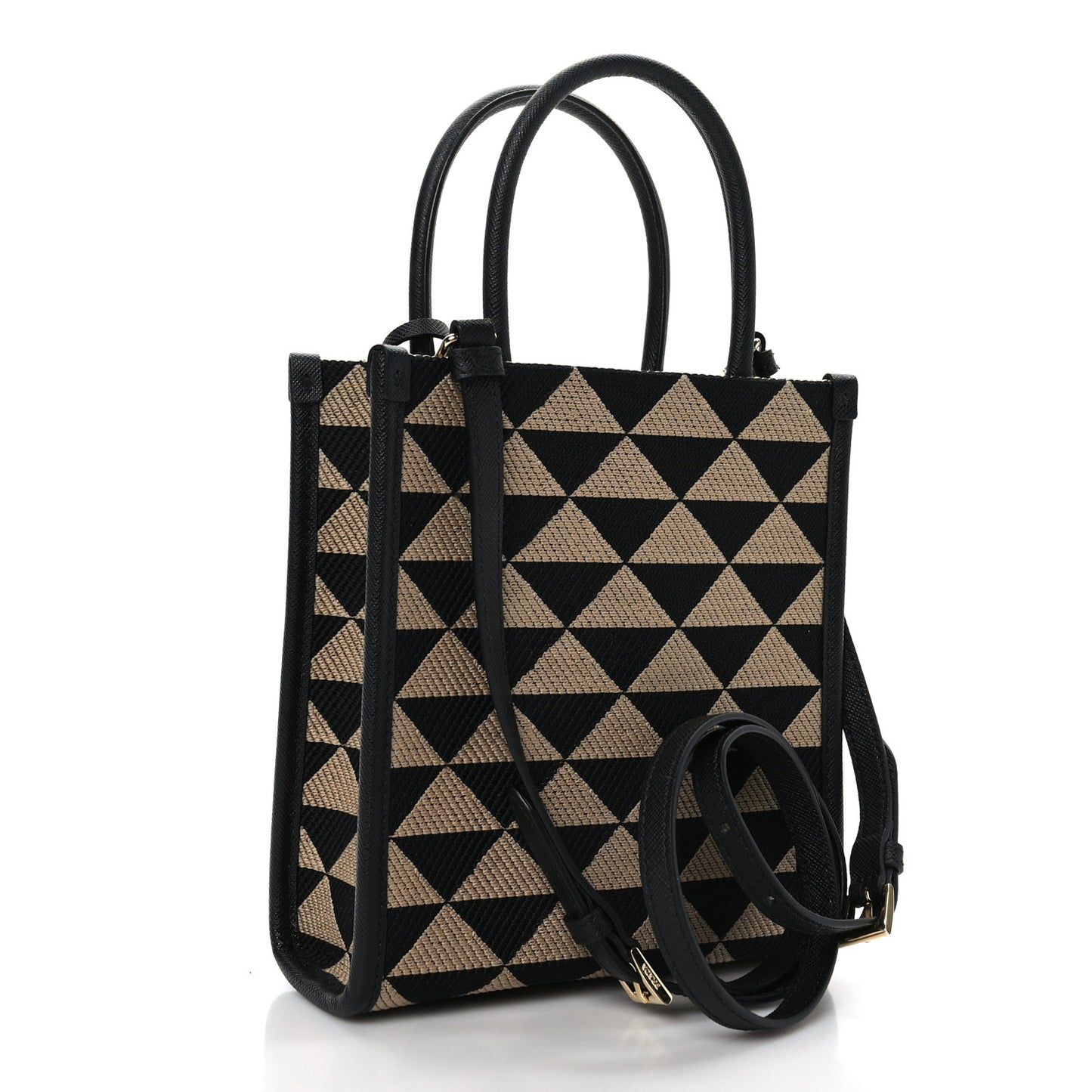 Jacquard Saffiano Triangolo Symbole Embroidered Micro Tote Black Corda