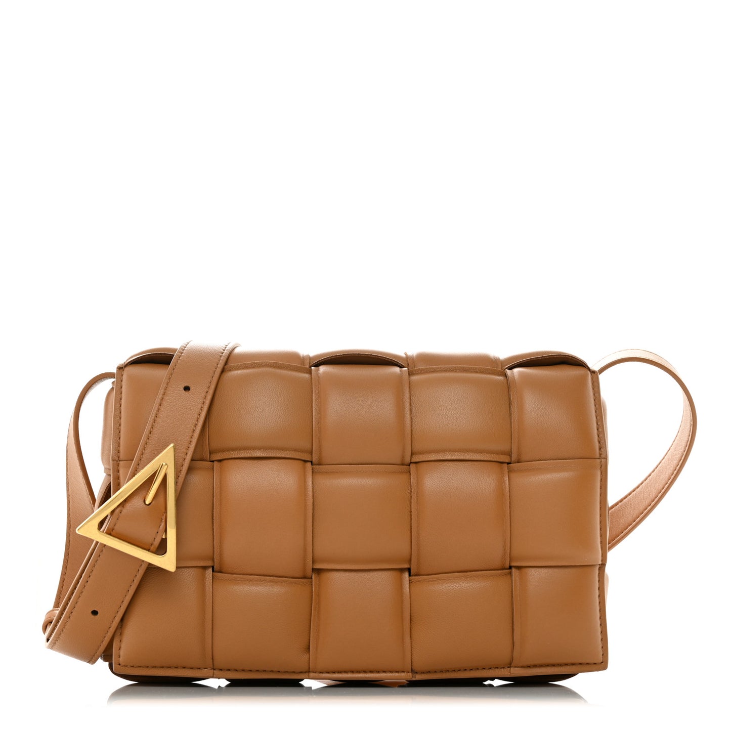 Nappa Maxi Intreccio Padded Cassette Crossbody Bag Caramel