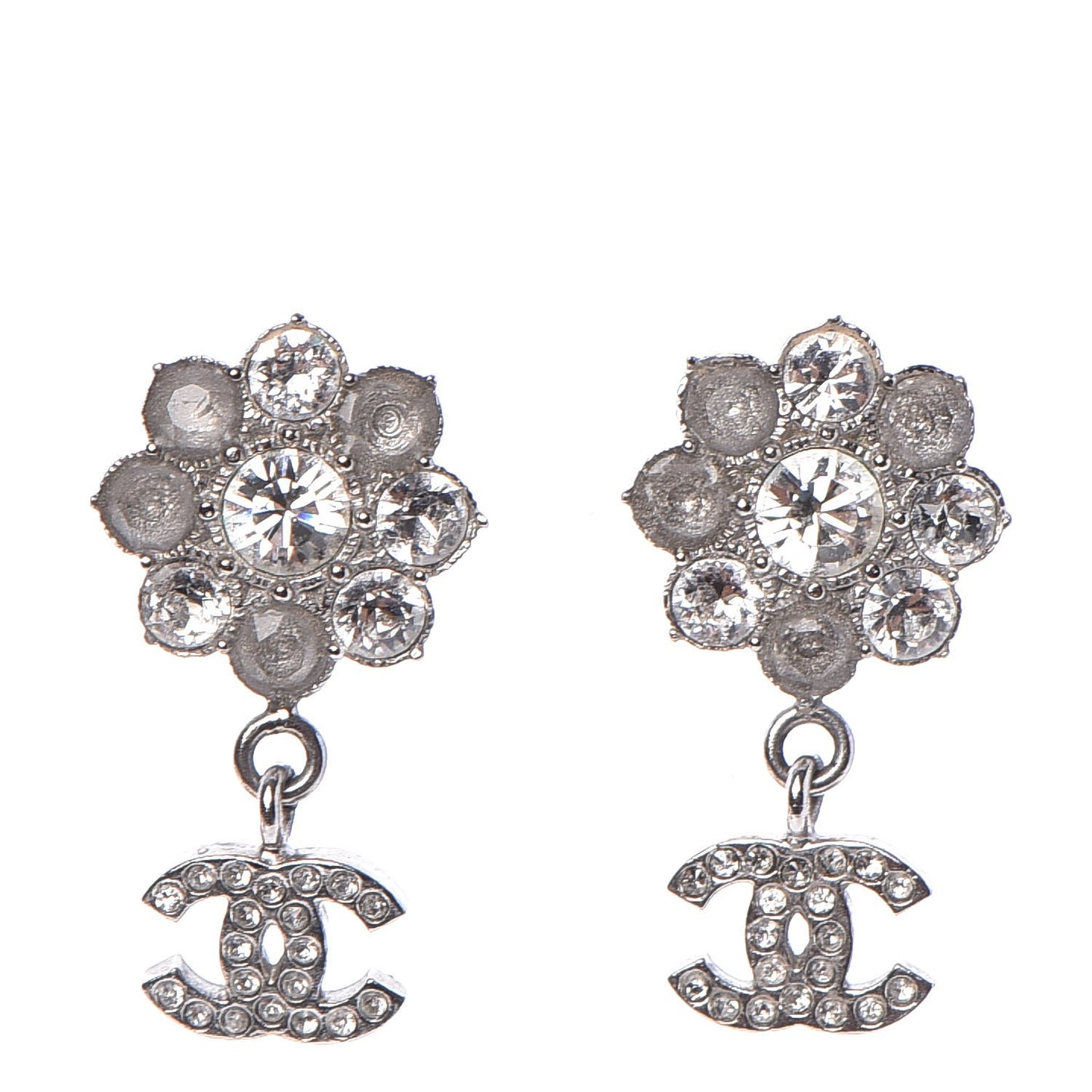 Crystal CC Camellia Drop Earrings Silver