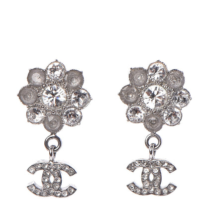 Chanel Crystal CC Camellia Drop Earrings Silver 1 of 5